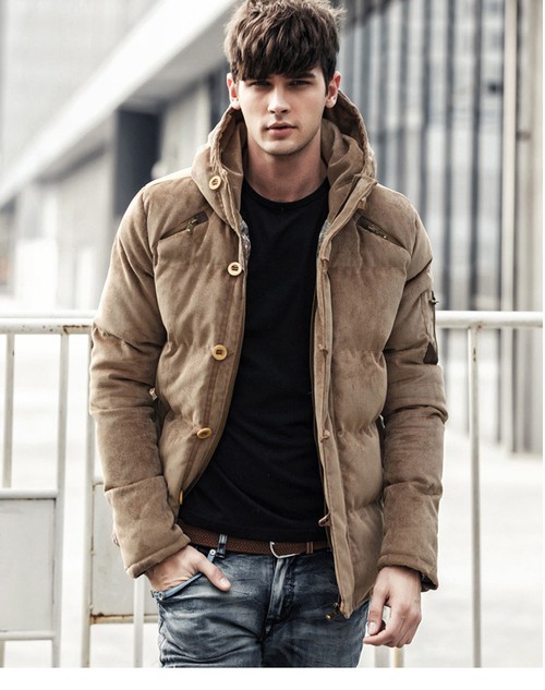 Men's hooded padded corduroy down cotton casual coat