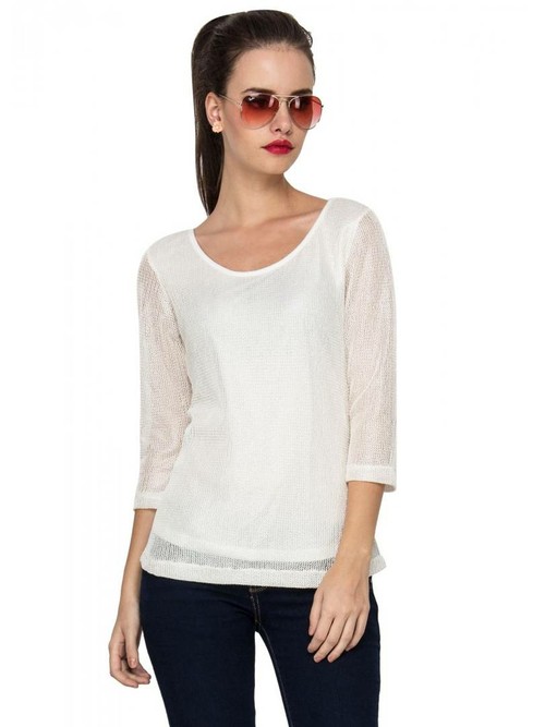 Women's Regular Length White Cotton Round Neck Tees