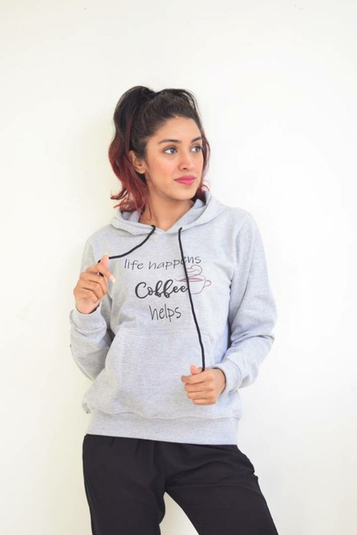 Coffee Addict Grey Hoodie For Women's