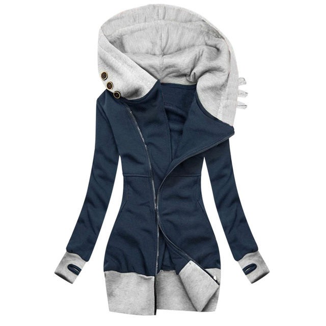 Fall Winter New Women's Jacket Solid Color Hooded Long Sleeve Pocket Zipper Sweater Women