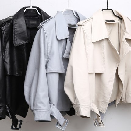 Spring new slim lapel short PU female jacket jacket leather