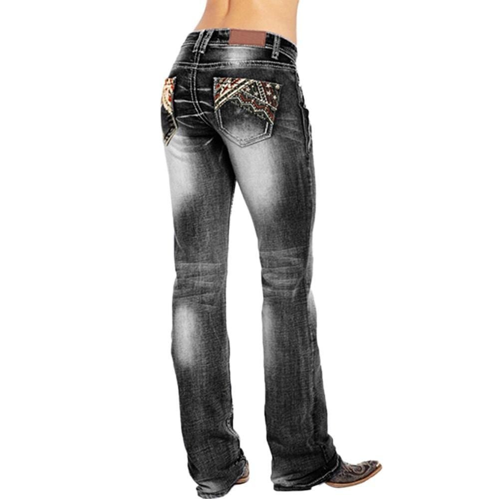 Ladies Washed Flag Embroidered Jeans