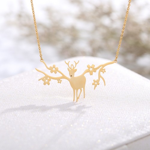 Dainty Antler Deer Elk With Flower Pendant