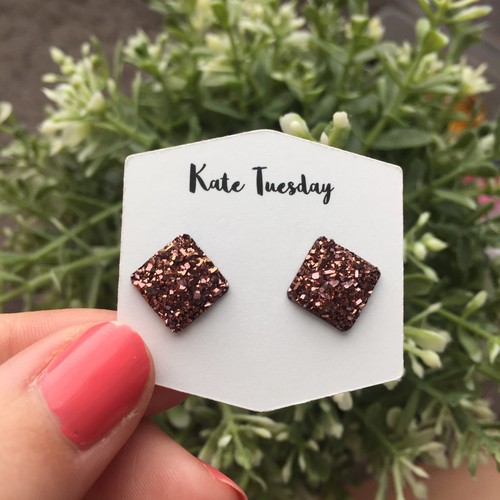 Dark Rose Gold Square Druzy Earrings