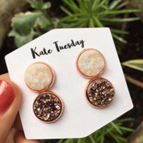 Double White + Rose Gold Druzy Earrings Set