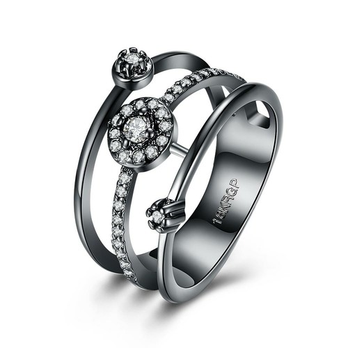 White  Elements Multi-Circular Layering Black Rhodium Plating Ring