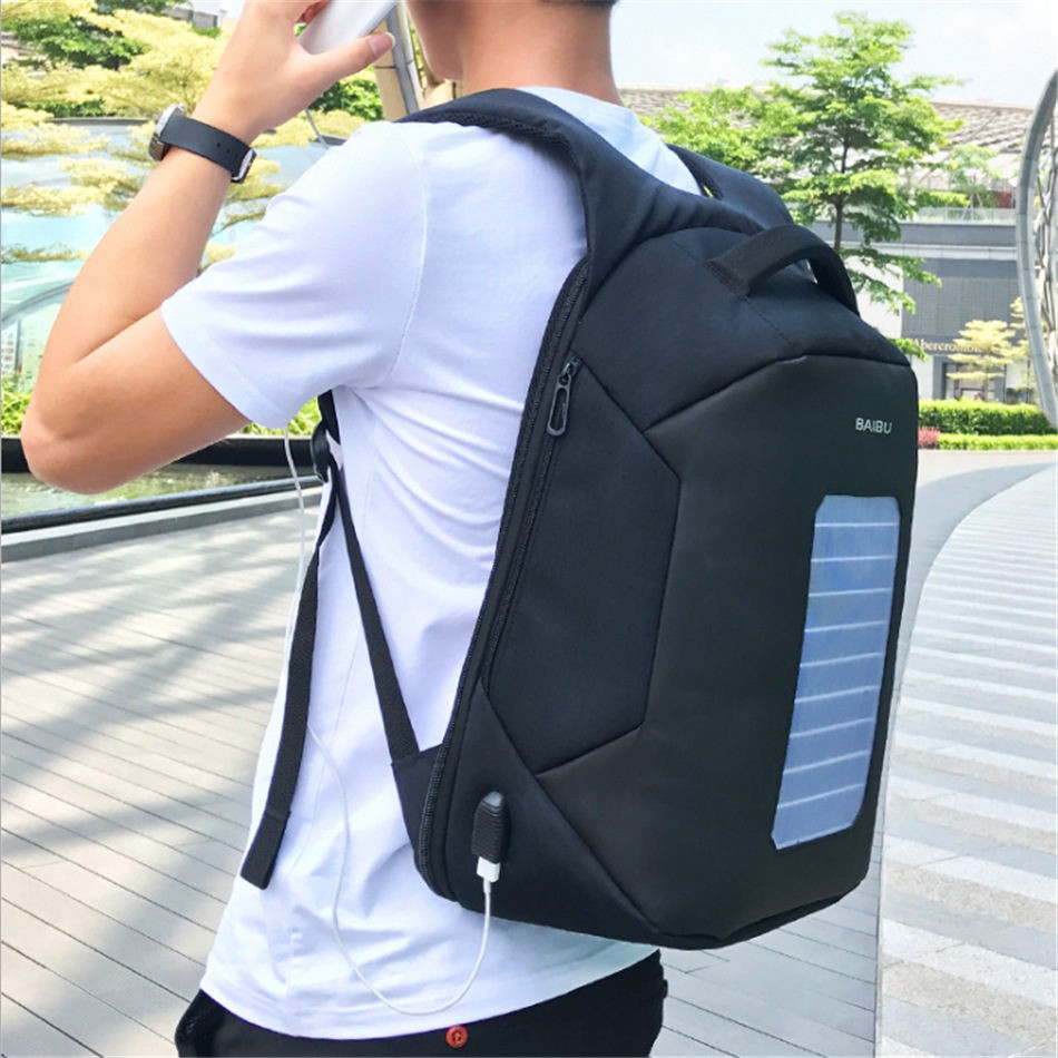 New solar charge outdoor double shoulder bag men business custom anti-theft backpack 15 inch Laptop Bag