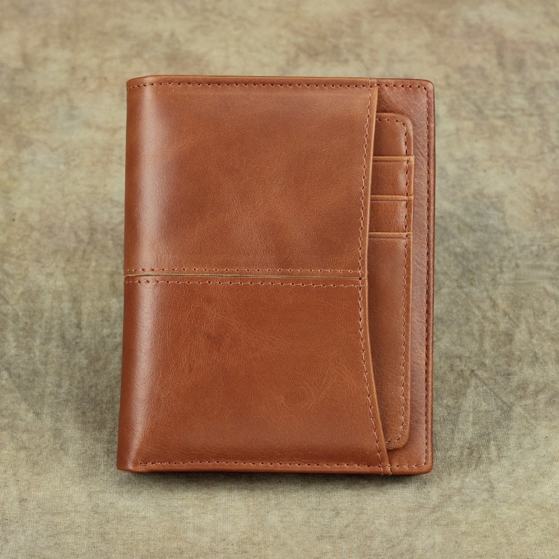 American Fashion - Supply Men's Leather Wallet Retro Short Wallet Oil Wax Cowhide Wallet Leather Men's Bag Wallet