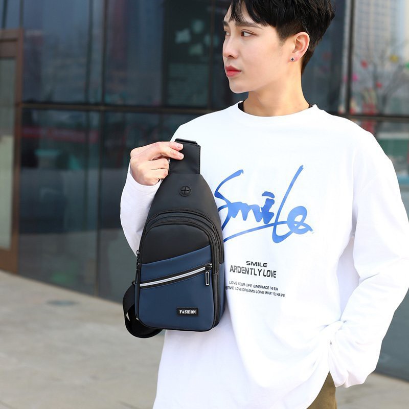 The New Solid Color Multi-compartment Shoulder Bag Korean Style Simple And Fashionable Men's Shoulder Bag Travel Riding Chest Bag