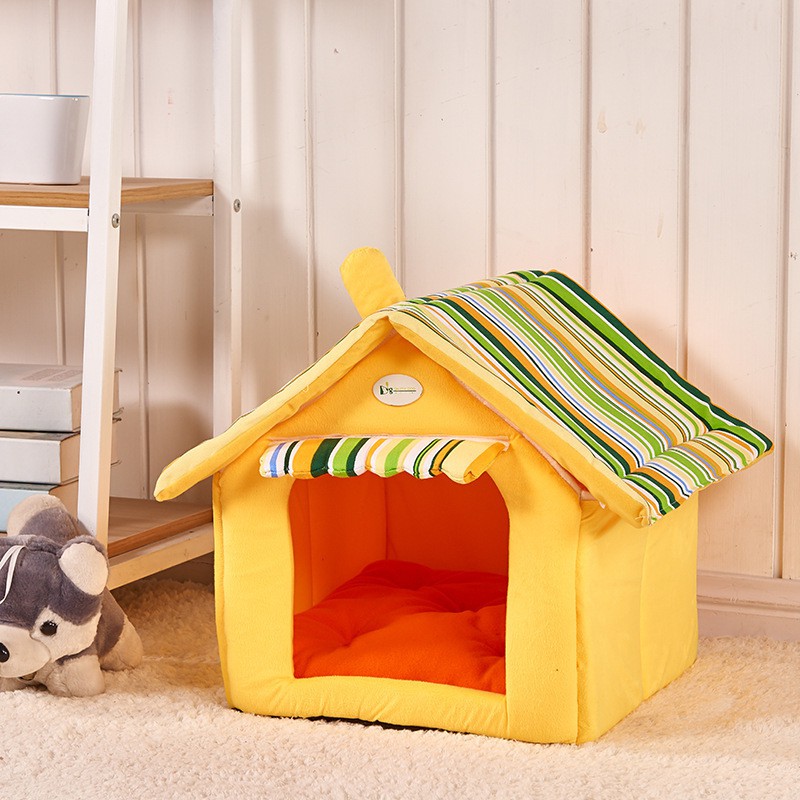 Warm Winter House Kennel Semi-enclosed Dog Kennel Cat Kennel Household Four Seasons General Small And Medium Pet Kennel Removable And Washable YELLOW M 40*35 