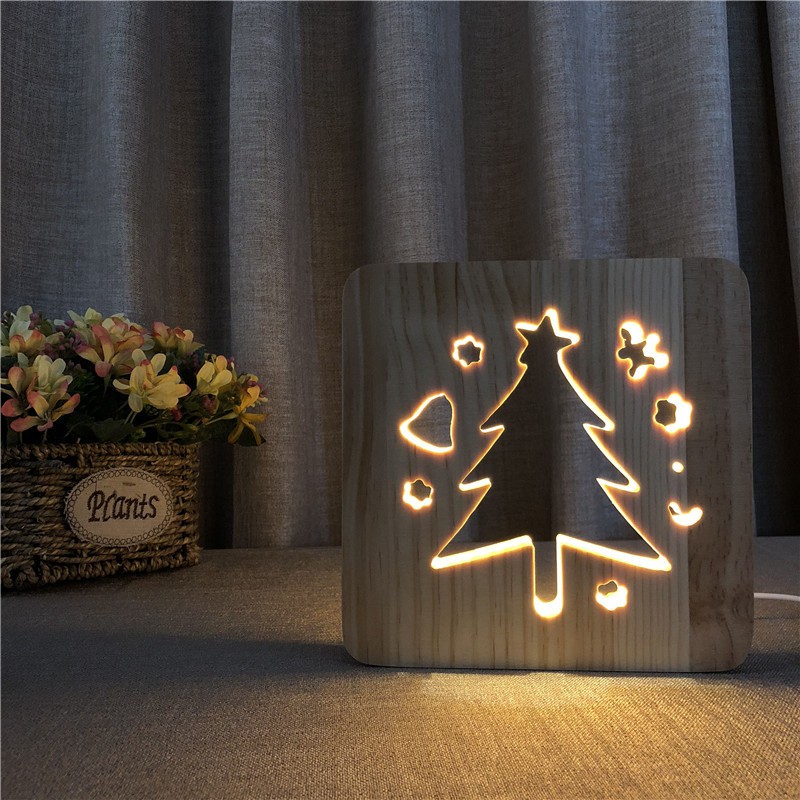 Christmas Tree Led Table Lamp LED Wooden Night Light Solid Wood Table Lamp Night Light