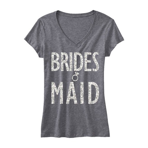 BRIDESMAID GLITTER Shirt Gray Vneck