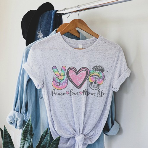 Peace Love Mom Life Graphic T-Shirt - ML144 UNISEX L WHITE 