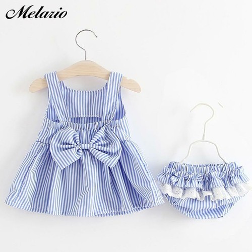 Melario Baby Clothing Sets Summer Striped Dress and Shorts 2Pcs