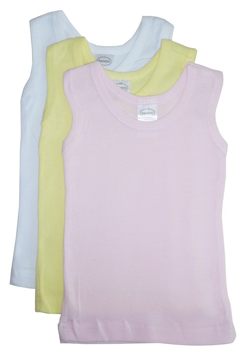 Bambini Girls Pastel Tank Top 3 Pack SMALL PINK/YELLOW/WHITE 