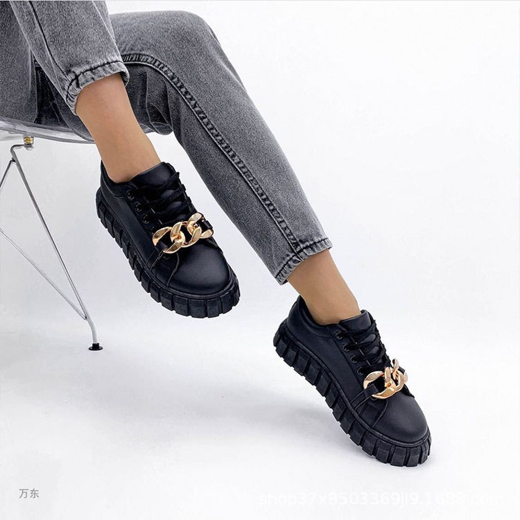 2021 Fall New Style Metal Chain Front Lace Platform Platform Women's Sports And Leisure Single Shoes