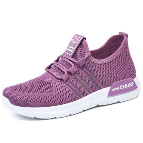 Women Sneakers Vulcanized Shoes Lace Up Breathable Knitted Flats 38 PURPLE 