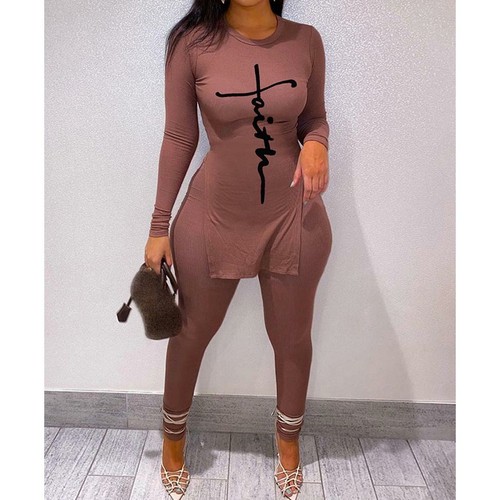 Long Sleeve O Neck Shirt Top & Slim Pants Set