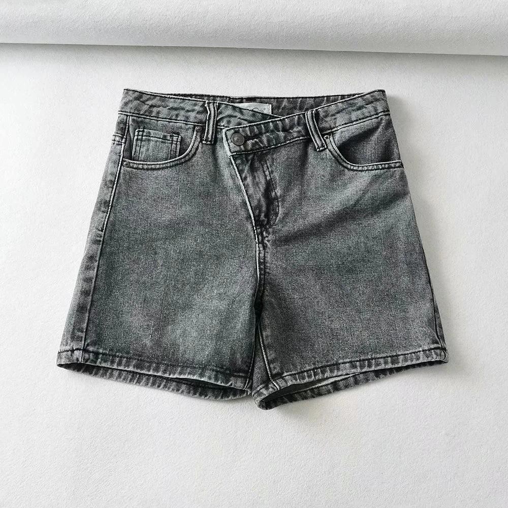 Women Denim Shorts High-waist Shorts M GRAY 