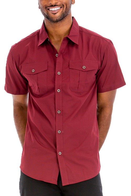 TWO POCKET BUTTON DOWN SHIRT (BURGUNDY)