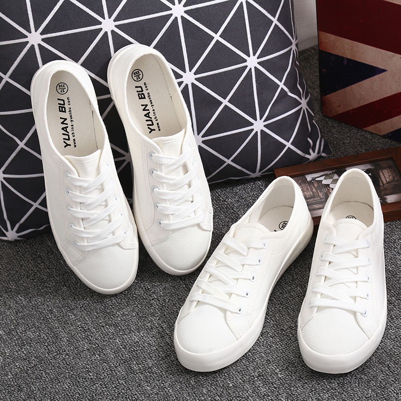 Women's flat-heel all-match literary lace-up white shoes