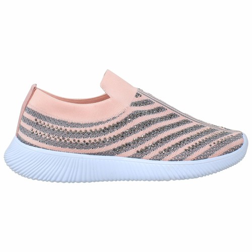 SOBEYO Women's Sneakers Running Shoes Rhinestone Strips Accent Pink