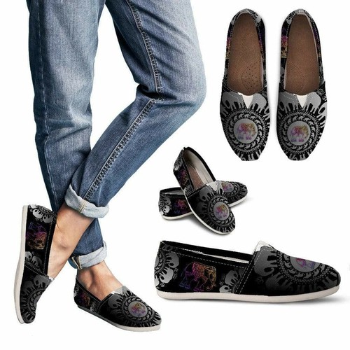 Black Silver Rainbow Elephant Mandala Women's Casual Shoes