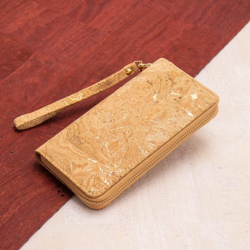 Golden cork with accents  women card zipper vegan wallet BAG-2049