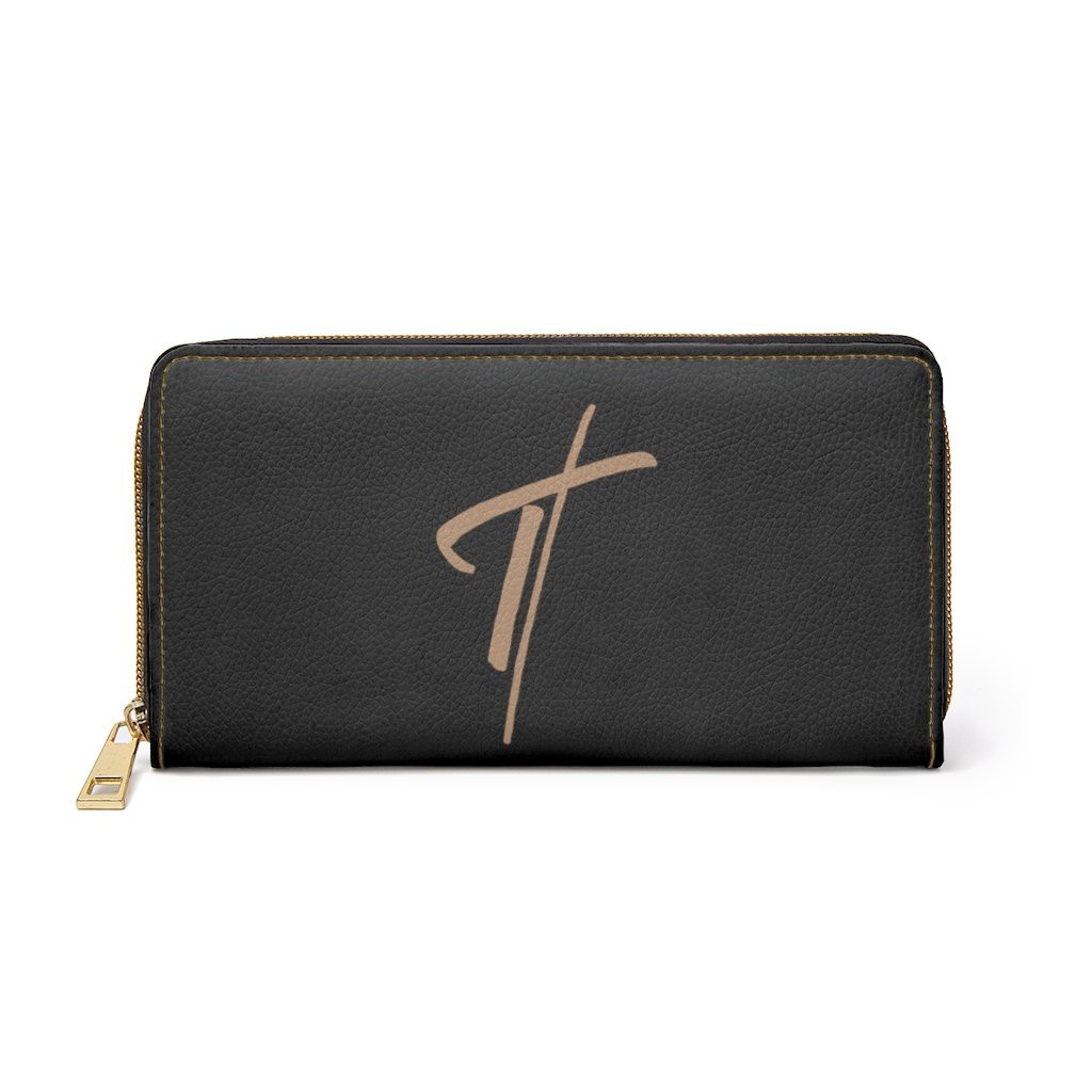 Zipper Wallet, Black & Light Brown Cross Graphic Purse