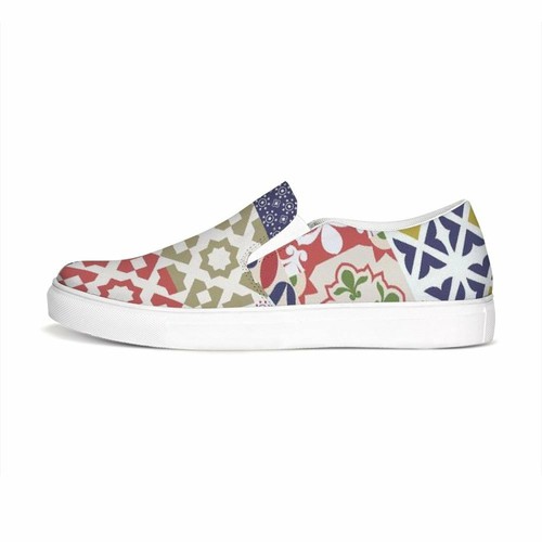 Womens Sneakers, Multicolor Patch Style Low Top Slip-On Canvas Shoes