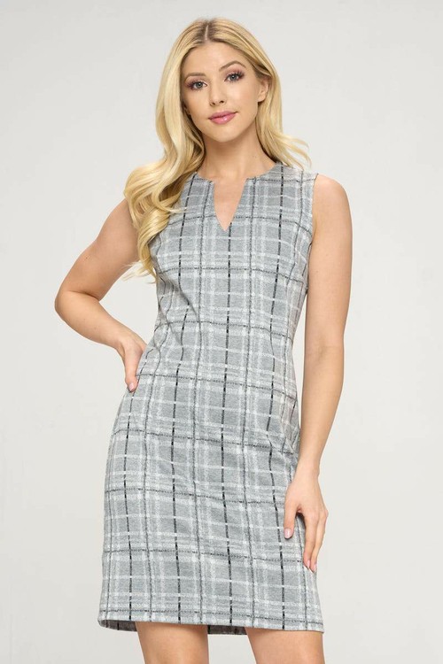 Plaid V neck Sleeveless Dress