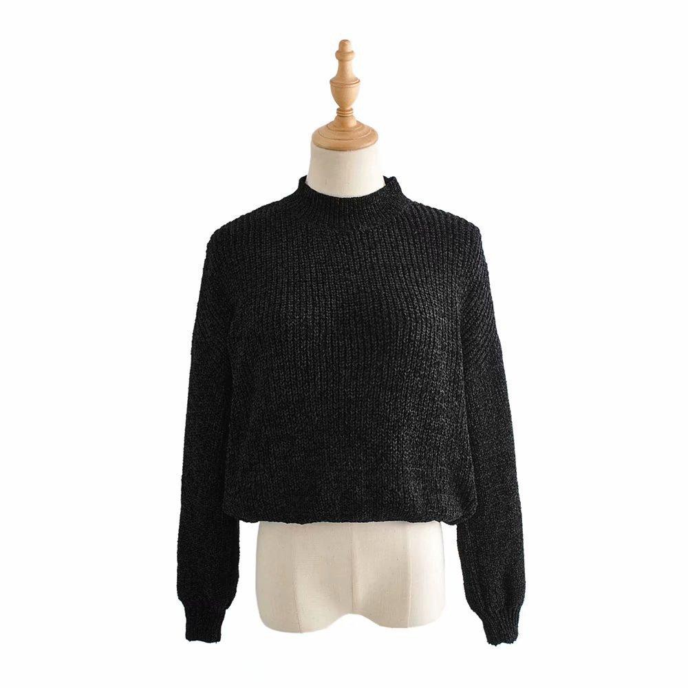 Long sleeve pullover sweater M BLACK 