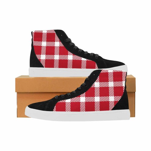 Uniquely You Sneakers for Men, Red and White Buffalo Plaid - High Top