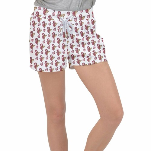 Red Seahorse Pattern Velour Lounge Shorts S 