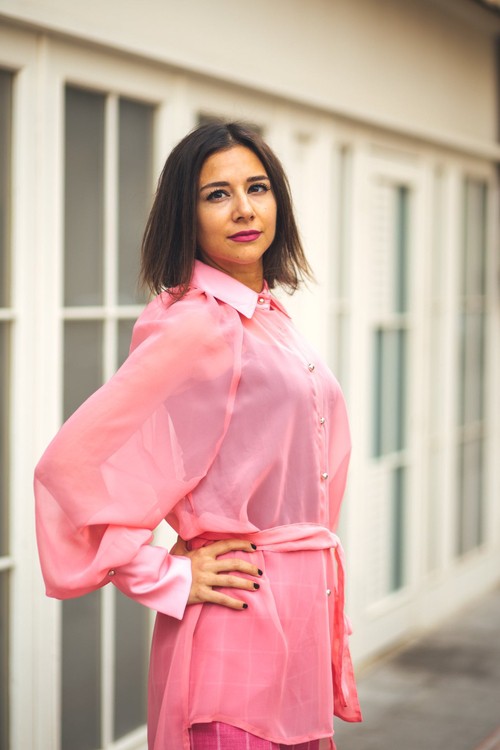 Women Long Sleeve Pink Blouse