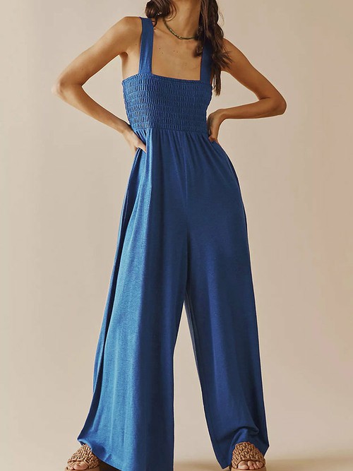 Elegant Solid Color Sleeveless Jumpsuits  Loose Wide Leg Pants