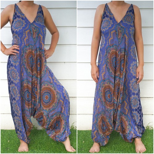 Blue Mandala Boho Hippie Jumpsuit Rompers